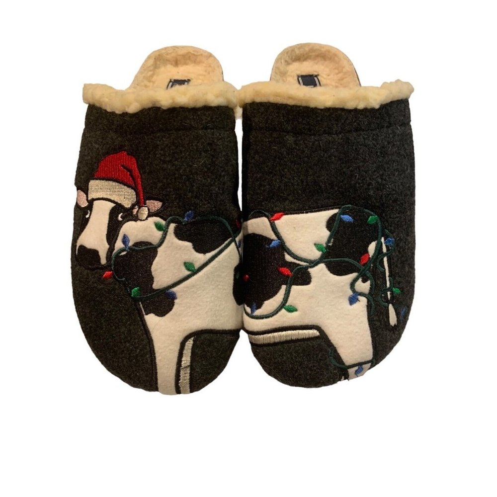 Lands End Women’s Cozy Cow Felt Scuff Slippers Size 6 Sherpa Lined